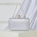 Elegant rhinestone evening clutch bag with pearl handle, luxury bridal party purse. - Silver