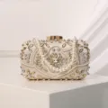 Elegant beaded evening clutch bag with pearls and rhinestones for women parties and weddings. - Apricot
