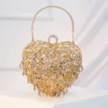 Glamorous heart shaped sequin beaded evening clutch bag for women wedding party banquet dress. - Gold
