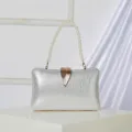 Elegant silver evening clutch bag with pearl handle and gold leaf clasp for women party. - Silver