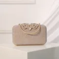 Elegant Champagne Glitter Evening Clutch Bag with Rhinestone Clasp and Gold Chain Strap - Rose Gold