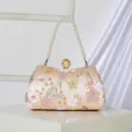 Elegant Beaded Sequin Evening Clutch Bag with Pearl Handle for Women Party Dress - Apricot