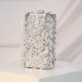 Glittering crystal beaded vertical evening bag, elegant sequin clutch for wedding party. - Silver