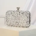 Silver Beaded Evening Clutch Bag with Crystal Sequins for Women Wedding Party Handbag Style - Silver