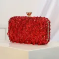 Red Beaded Sequin Evening Clutch Bag Elegant Wedding Party Handbag with Gold Clasp - Red