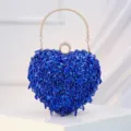 Blue beaded heart evening bag, elegant crystal clutch purse with metal handle for parties. - Blue