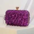 Purple sequin beaded evening clutch bag with golden clasp for party wedding formal dress accessories - Purple
