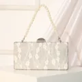 Elegant lace evening clutch with pearl handle, perfect for weddings, parties, and formal events. - Silver