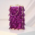 Purple sequin beaded evening clutch bag vintage handmade wedding party shoulder handbag - Purple