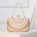 Elegant pearl evening clutch bag with sparkling sequins, perfect for parties and weddings. - Champagne
