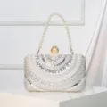 Elegant pearl evening clutch bag with sparkling sequins and top handle for wedding party events. - Silver