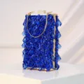 Blue sequined evening bag clutch for women vertical crystal box bag wedding party dress purse - Blue