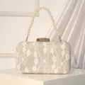 Elegant lace sequin evening clutch bag with pearl handle for women wedding party dress. - Silver