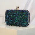 Handgemaakte kraal avondtas voor vrouwen, elegante pailletten feest clutch met metalen sluiting. - Pauwgroen