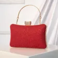 Elegant red lace sequin evening clutch bag with metal handle and sparkling crystal clasp main view - Red