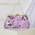 Purple floral sequin evening bag with pearl handle and golden clasp for elegant dress. - Light Purple