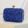 Handgemaakte kraal pailletten avondtas blauwe dames clutch tas met gouden frame. - Blauw