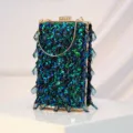 Elegant beaded evening clutch bag with sparkling crystals, retro style for formal party dress. - Malachite green