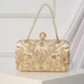 Elegant gold beaded evening clutch bag with pearl handle for bridal and wedding parties - Gold