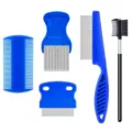 Detailed close-up view of stainless steel teeth pet flea combs and multi-functional grooming brush set. - Flea Comb Set / Flea Comb Set 001