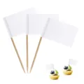 Blank white toothpick flags detail showing paper flags on wooden picks used for cupcake decoration. - Pure White Toothpick Flag / 100 Pieces/Pack