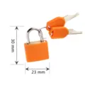 Klein kleurrijk hangslot met twee sleutels voor reiskoffer en schoolkluisje 23x30mm - Oranje
