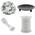 DIY candle making kit including metal wick tabs, candle holder, centering device, and wick spool. - Set