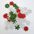 Colorful wooden Christmas snowflake buttons for DIY craft and festive holiday decoration. - Red White Green Snowflake / 25mm/50 Pieces Pack