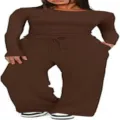 Bruine loungewear set met lange mouwen en broek detailweergave, comfortabele ribgebreide stof. - S / Boven- En Onderstuk / koffiekleur