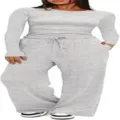 Vrouwen casual grijs shirt met lange mouwen en wijde broek tweedelige trainingspak set - S / Boven- En Onderstuk / Lichtgrijs