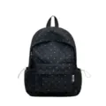 Black canvas backpack with cute white heart print, casual school bag for daily travel use. - Single Bag / Black