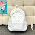 Cute white heart print backpack with wing decoration, minimalist student school bag variant. - Angel Wing Style / White