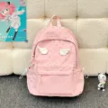 Cute pink canvas school backpack with love heart print and cute angel wings for girls. - Angel Wing Style / Pink