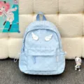 Cute light blue backpack with angel wings and heart print, stylish casual school bag for daily use. - Angel Wing Style / Blue
