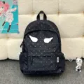 Stylish black school backpack with cute angel wings and heart print for daily travel - Angel Wing Style / Black