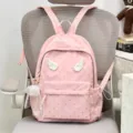 Pink cute school backpack with heart print and angel wings for girls daily casual travel use - Wings And Pendants Set / Pink