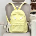 Cute heart print school backpack with angel wings, stylish casual daypack for girls and teens. - Wings And Pendants Set / Yellow