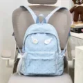Milk blue cute travel backpack for women and students with angel wings and heart print. - Wings And Pendants Set / Blue