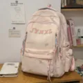 Pink casual large capacity backpack with cute bow embroidery, perfect for daily travel and school. - No Pendant / Pink