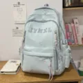 Light blue school backpack with cute bow embroidery and multi pockets, casual student bookbag. - No Pendant / Blue