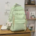 Light green casual large capacity school backpack with cute embroidery and stylish design. - With Charm / Green