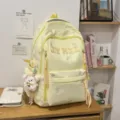 Korean style sweet yellow canvas backpack large capacity casual school bag for women travel - With Charm / Yellow