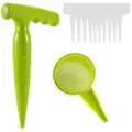 Fluorescent green garden dibber tool and 5-gear seed dispenser with plant labels set - 1 Dibber + 1 Seeder + 10 Plant Labels