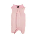 Close-up detail of the pink pet post-surgery recovery suit showing velcro and buckle. - S / Pink