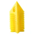 Detail view of yellow plastic pyramid paint stands stacked neatly for woodworking projects. - 10 Pieces/Pack / Yellow