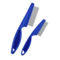 Blue pet flea comb set with stainless steel teeth and plastic handle for cats and dogs grooming. - S / Blue