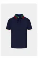Polo uomo manica corta blu scuro con colletto a contrasto verde rosso top estivo casual - Taglia M / Blu zaffiro
