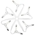 Detail view of the white 6-way elastic bed sheet fastener with metal clips for secure hold. - Adhesive Style / White