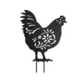 Black acrylic rooster garden stake outdoor yard art hollow flower decorative lawn ornament - Style 01