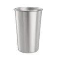 Detailed closeup view of a brushed stainless steel tumbler cup, ideal for camping and drinks. - 350ml / Silver